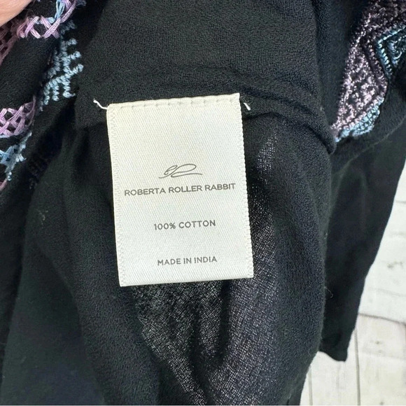 Roberta Roller Rabbit Black Embroidered Boho Top Size XS - Picture 6 of 6